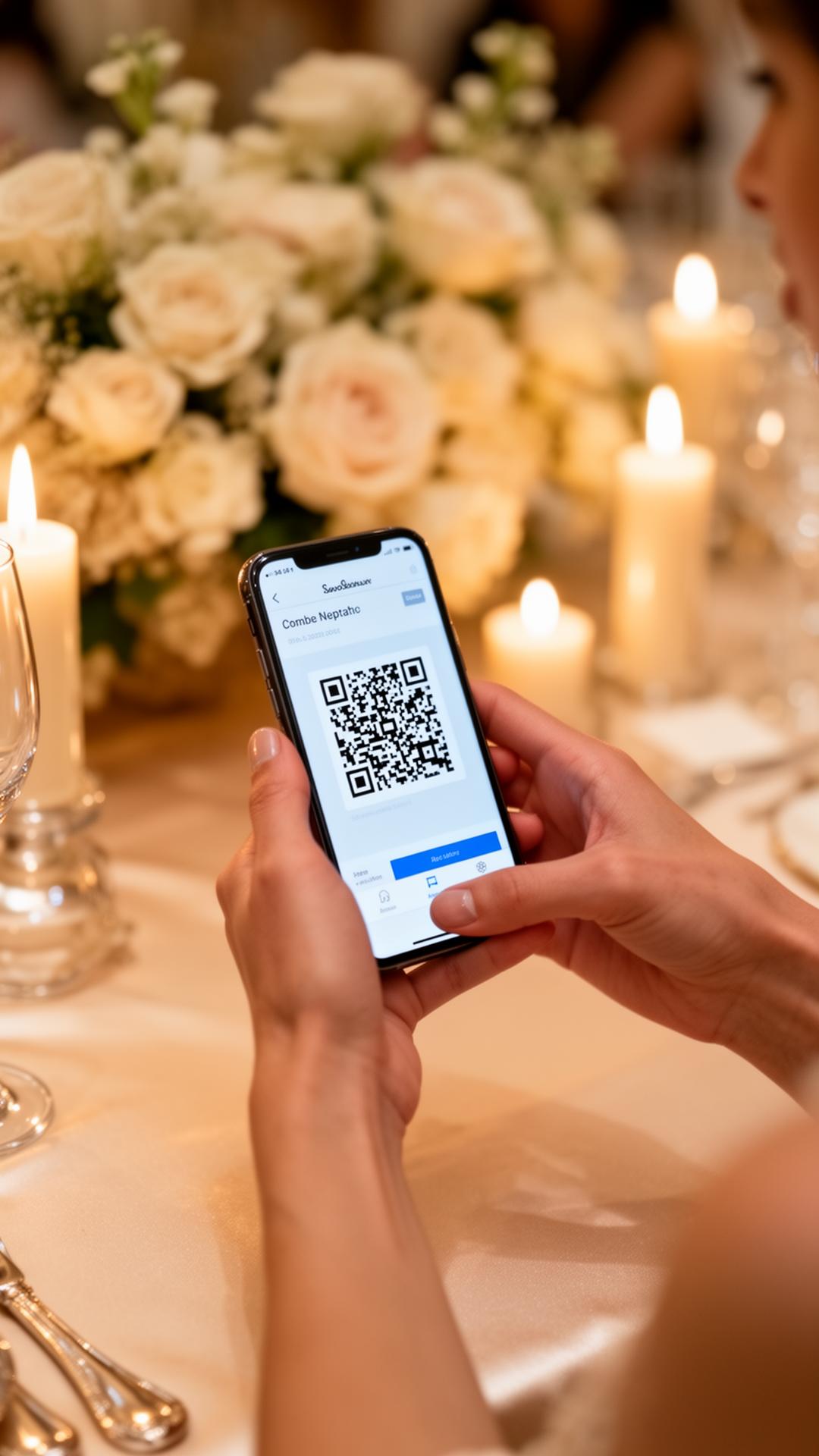 Guest scanning a QR code at a wedding